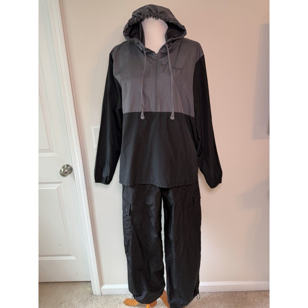 PINK By Victoria’s Secret Tracksuit Jacket & Pants Black Grey Size Medium